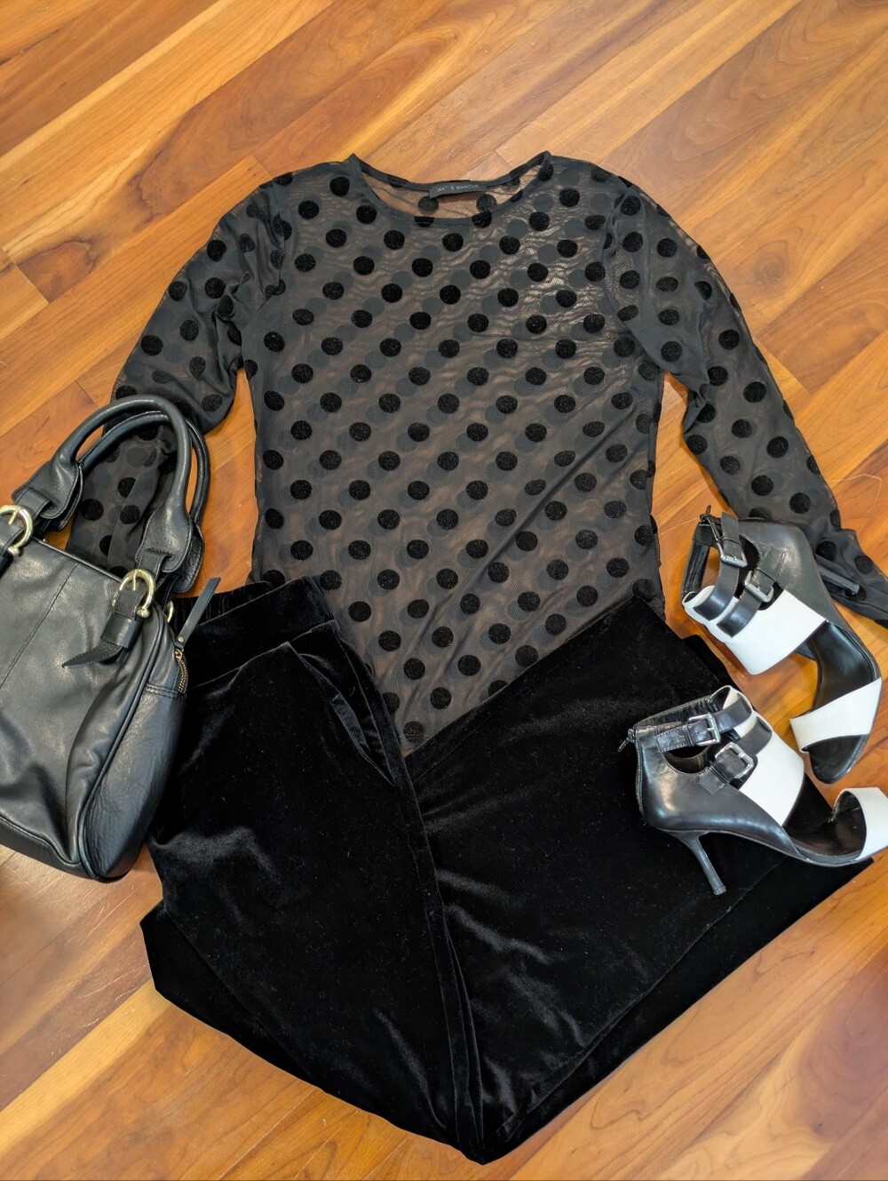 Black Polka Dot Sheer Long-Sleeve Top